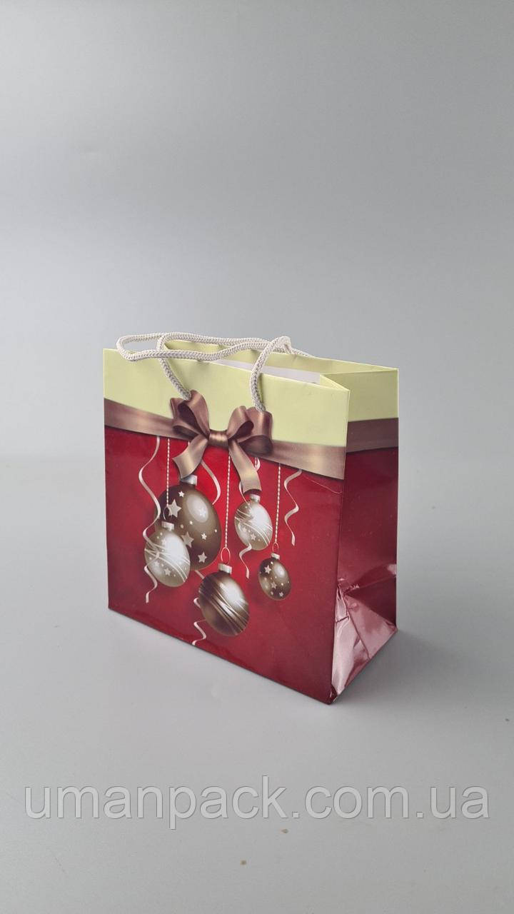Паперовий Подарунковий Пакет Новорічний 16/16/8-031 (12 шт), фото 1