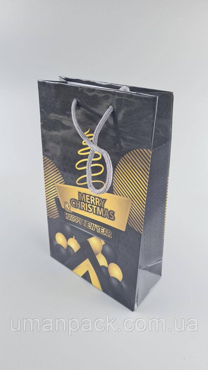 Паперовий Подарунковий Пакет Новорічний середній 17x26x8-037 (12 шт.), фото 1