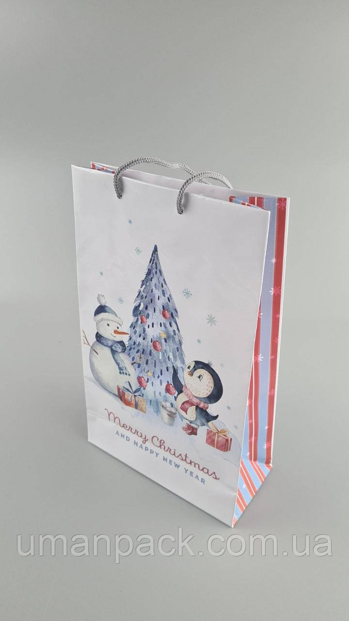 Паперовий Подарунковий Пакет Новорічний середній 17x26x8-040 (12 шт.), фото 1
