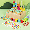 Логічна гра намистини Монтессорі дерев'яна для дитини Сортер сад шнурівка з фігурами головоломка 10 карток, фото 2