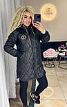 Жіноча тепла стьобана плащова куртка на силіконі чорний, фото 4