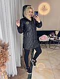 Жіноча тепла стьобана плащова куртка на силіконі чорний, фото 3