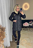 Жіноча тепла стьобана плащова куртка на силіконі чорний, фото 2