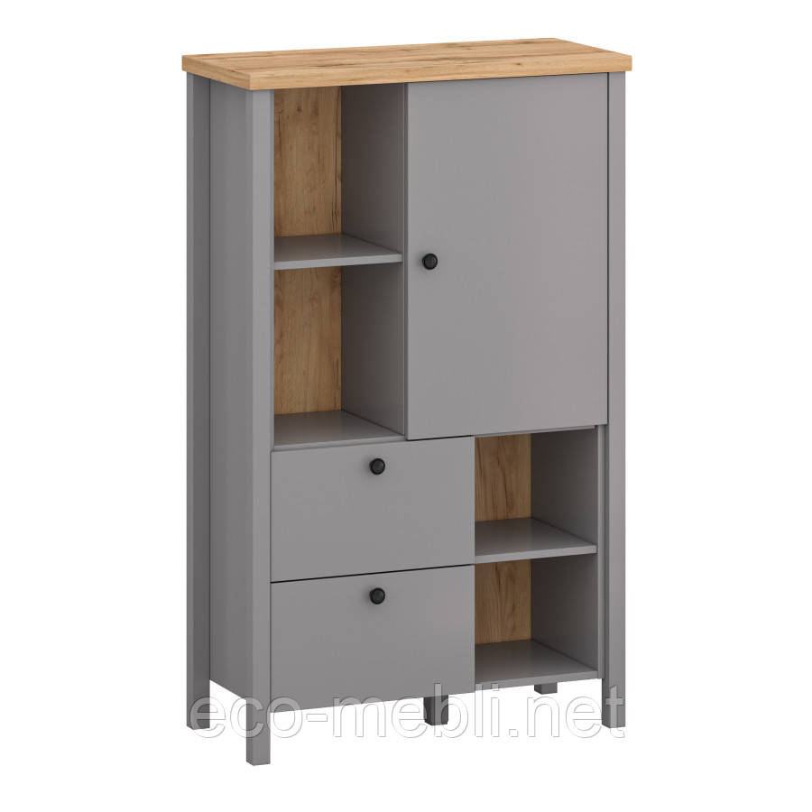 Комод 1Д 2Ш Melini С в вітальню,спальню сірий шифер/делано світлий, фото 1