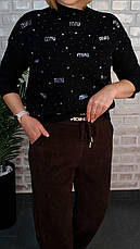 Жіночі теплі вельветові штани на зиму з велюровою підкладкою | Китай | Шоколад / Чорний, фото 2