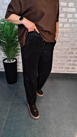 Жіночі теплі вельветові штани на зиму з велюровою підкладкою | Китай | Шоколад / Чорний, фото 1