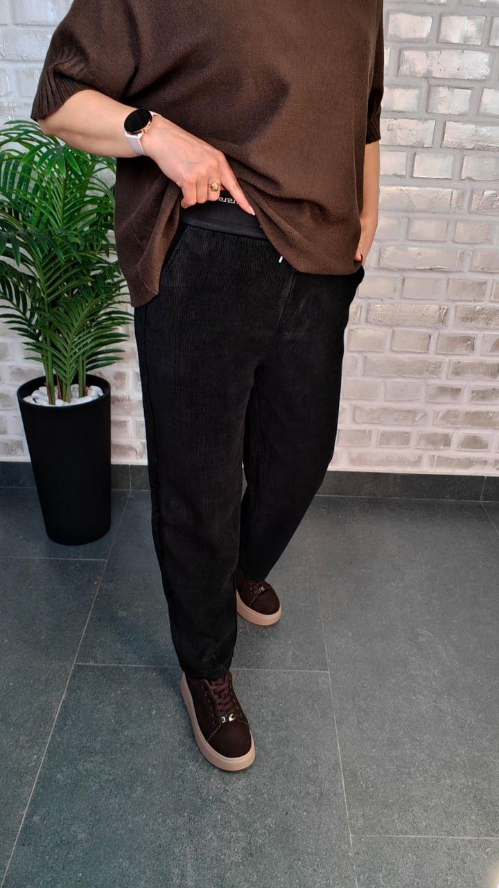 Жіночі теплі вельветові штани на зиму з велюровою підкладкою | Китай | Шоколад / Чорний