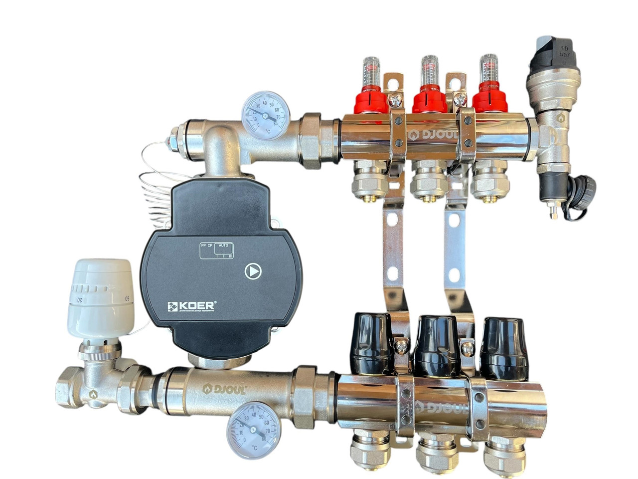 Колектор для теплої підлоги в складі на 3 контури, латунний (без насоса) "DJOUL" Турція