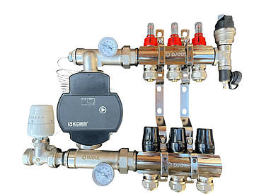 Колектор для теплої підлоги в складі на 3 контури, латунний (без насоса) "DJOUL" Турція