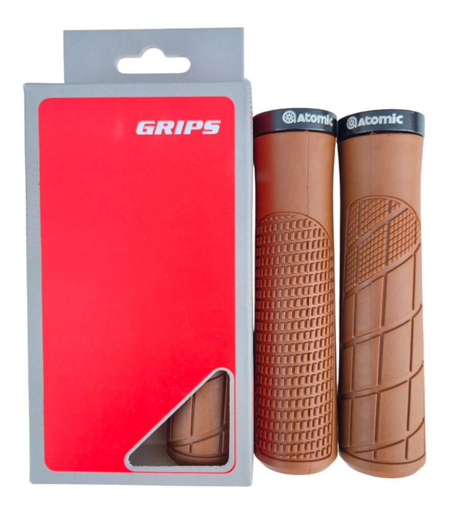 Грипси велосипедні Atomic 64409 прямі, 1 алюм. замок, довжина 135 мм, коричневий, фото 1