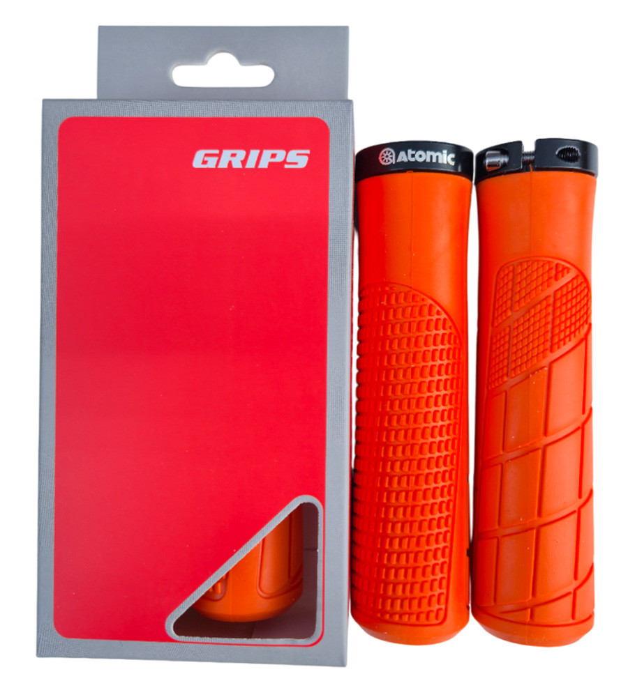 Грипси велосипедні Atomic 64407 прямі, 1 алюм. замок, довжина 135 мм, помаранчеві, фото 1