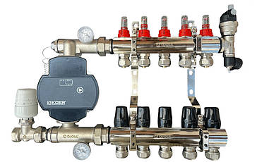 Колектор для теплої підлоги в складі на 5 контурів, латунний (без насоса) «DJOUL» Туреччина