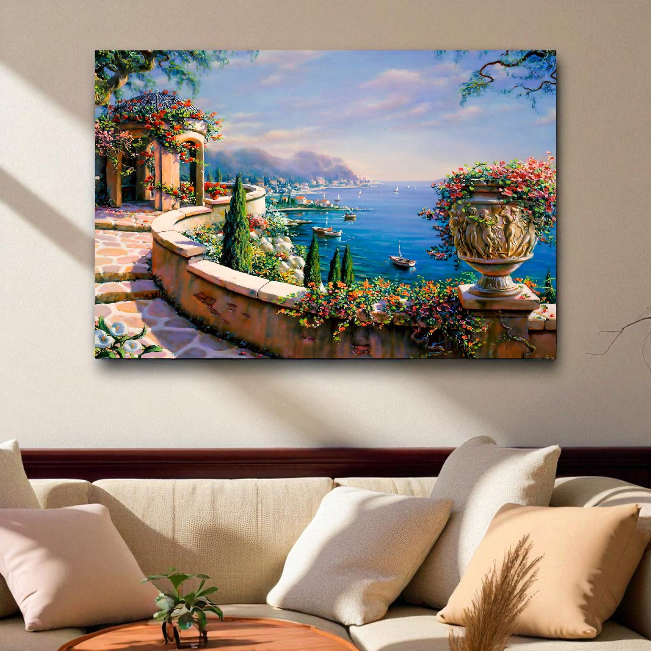 Картина репродукція «Пейзаж море Греція» 60x40 см, друк на полотні, настінний декор у сучасний інтер’єр, фото 1