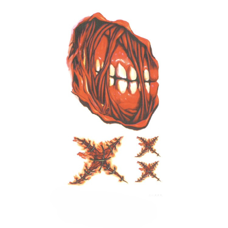 Тату наклейки Щелепа та рани для Хелловіну 10 на 6 см червоний, фото 1