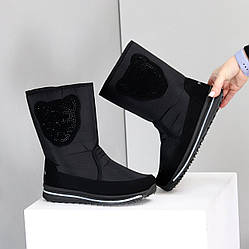 Чорні середні теплі зимові чоботи дутики з декором 38