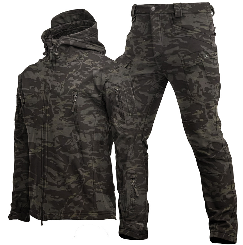 Костюм софтшел Gman "Dark Camo"  Soft Shell чорний камуфляж мультикам на флісі розмір L