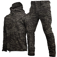 Костюм софтшел Gman "Dark Camo" Soft Shell чорний камуфляж мультикам на флісі розмір L
