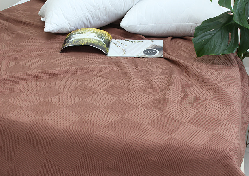 Простирадло-покривало піке 160х235 см. Клітина кавова, фото 1