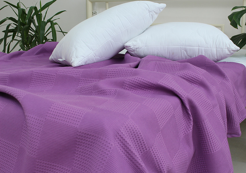 Простирадло-покривало піке 200х235 см. Клітина лаванда, фото 1