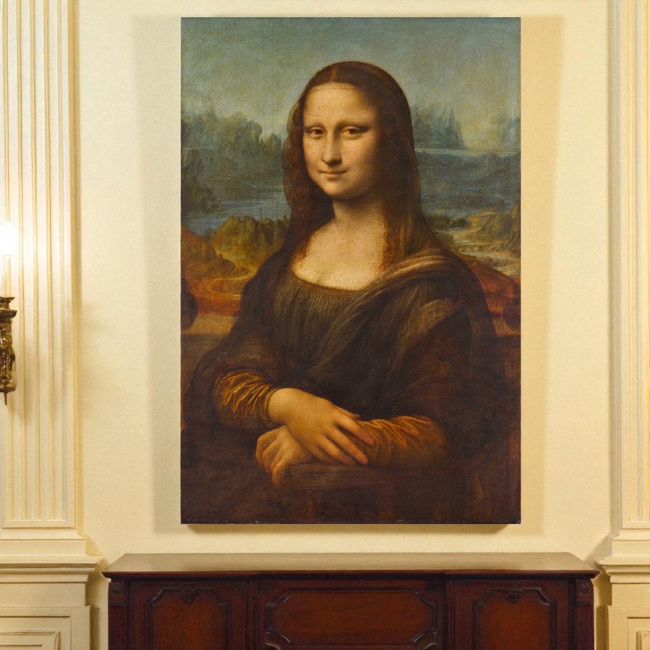 Картина репродукція «Мона Ліза» Леонардо да Вінчі 60x40 см, друк на полотні, настінний декор у інтер’єр, фото 1