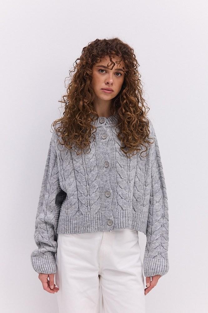 В'язаний жіночий кардиган короткий на ґудзиках, фото 1