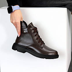 Стильні шкіряні зимові черевики низький хід колір Шоколад 39