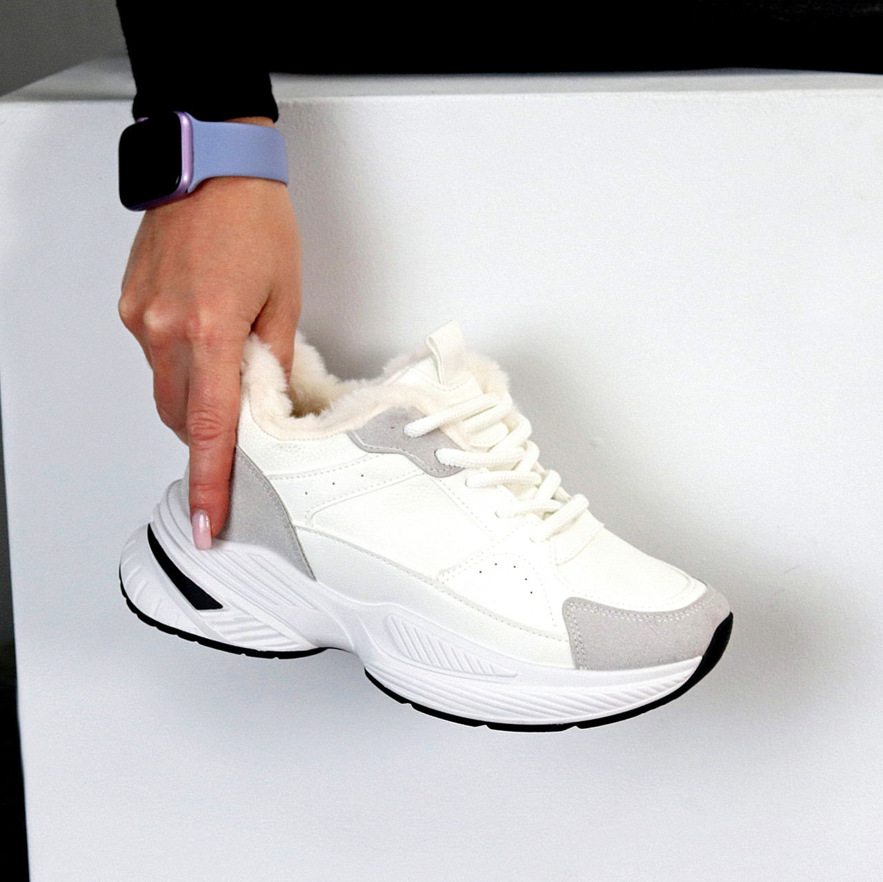 Комбіновані зимові кросівки прогулянкові колір білий + сірий, фото 1