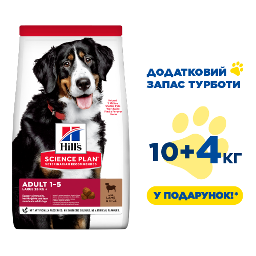 Hill's SCIENCE PLAN Adult Large Breed Сухий корм для дорослих собак великих порід, з ягням і рисом, 10+4 кг, фото 1