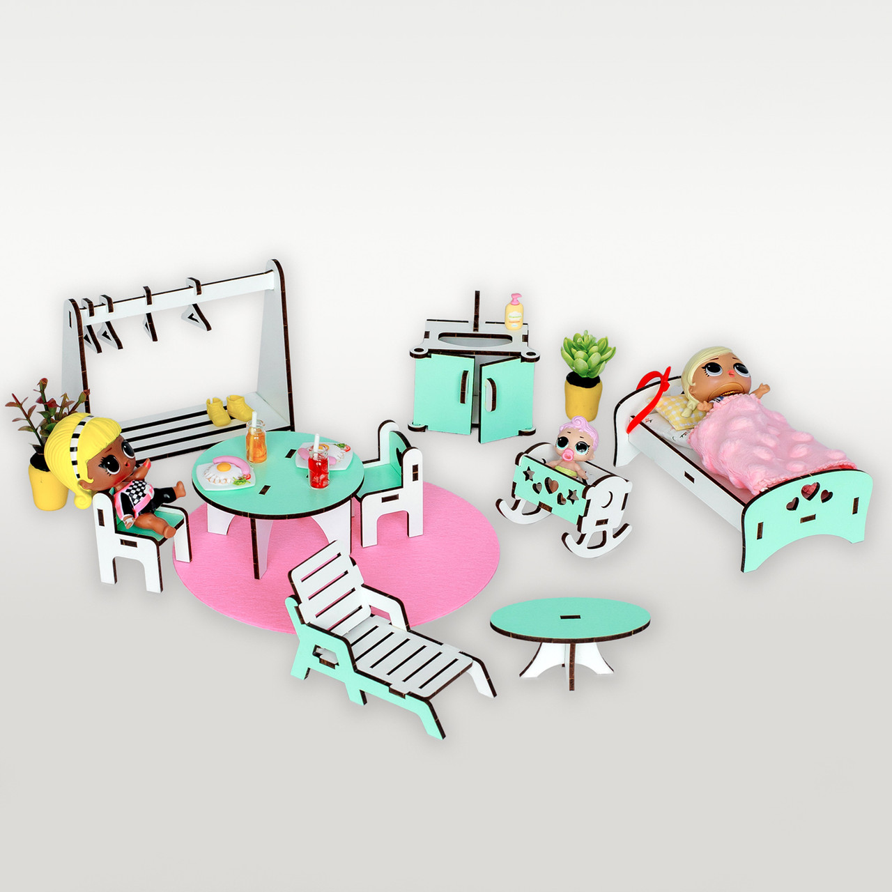 "Базовий" набір лялькових меблів NestWood для LOL (Лол), м'ятний, фото 1