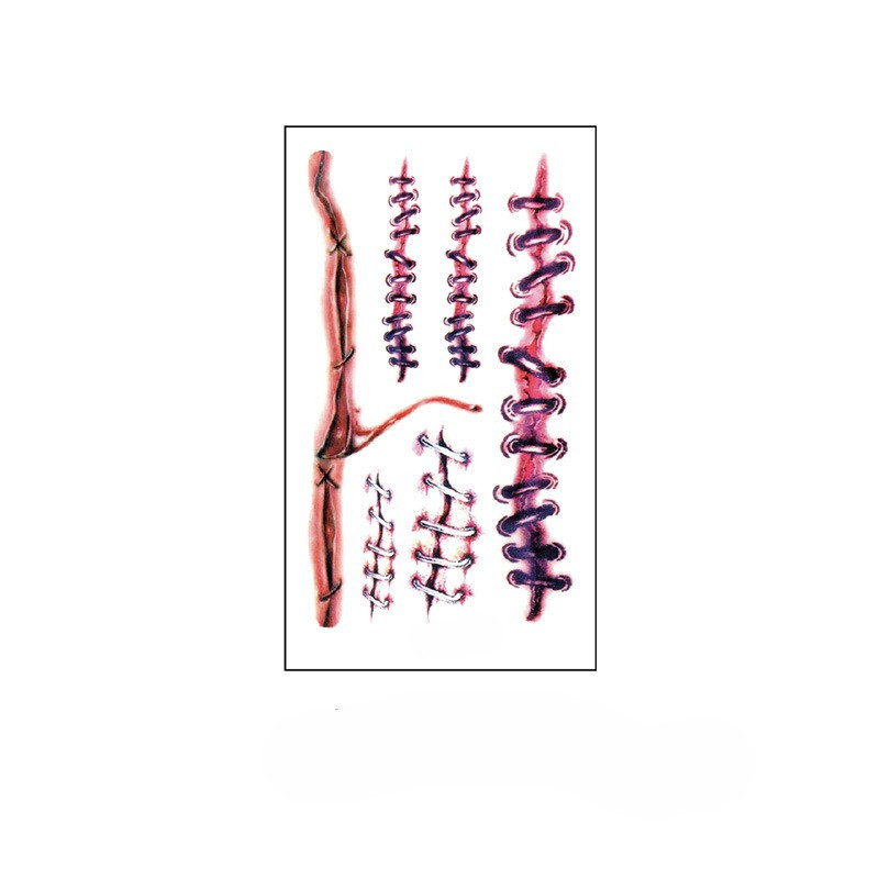 Тату наклейки рани для Хелловіну 10 на 6 см червоний, фото 1