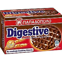Печиво Digestive із цілозерновим борошном у глазурі з молочного шоколаду PAPADOPULOS 200 г