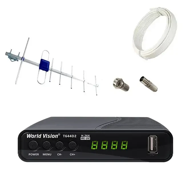 Комплект Т2 Тюнер World Vision T644D2 та антена зовнішня Eurosky Фаворит