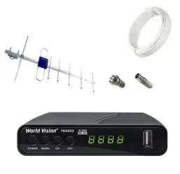 Комплект Т2 Тюнер World Vision T644D2 та антена зовнішня Eurosky Фаворит