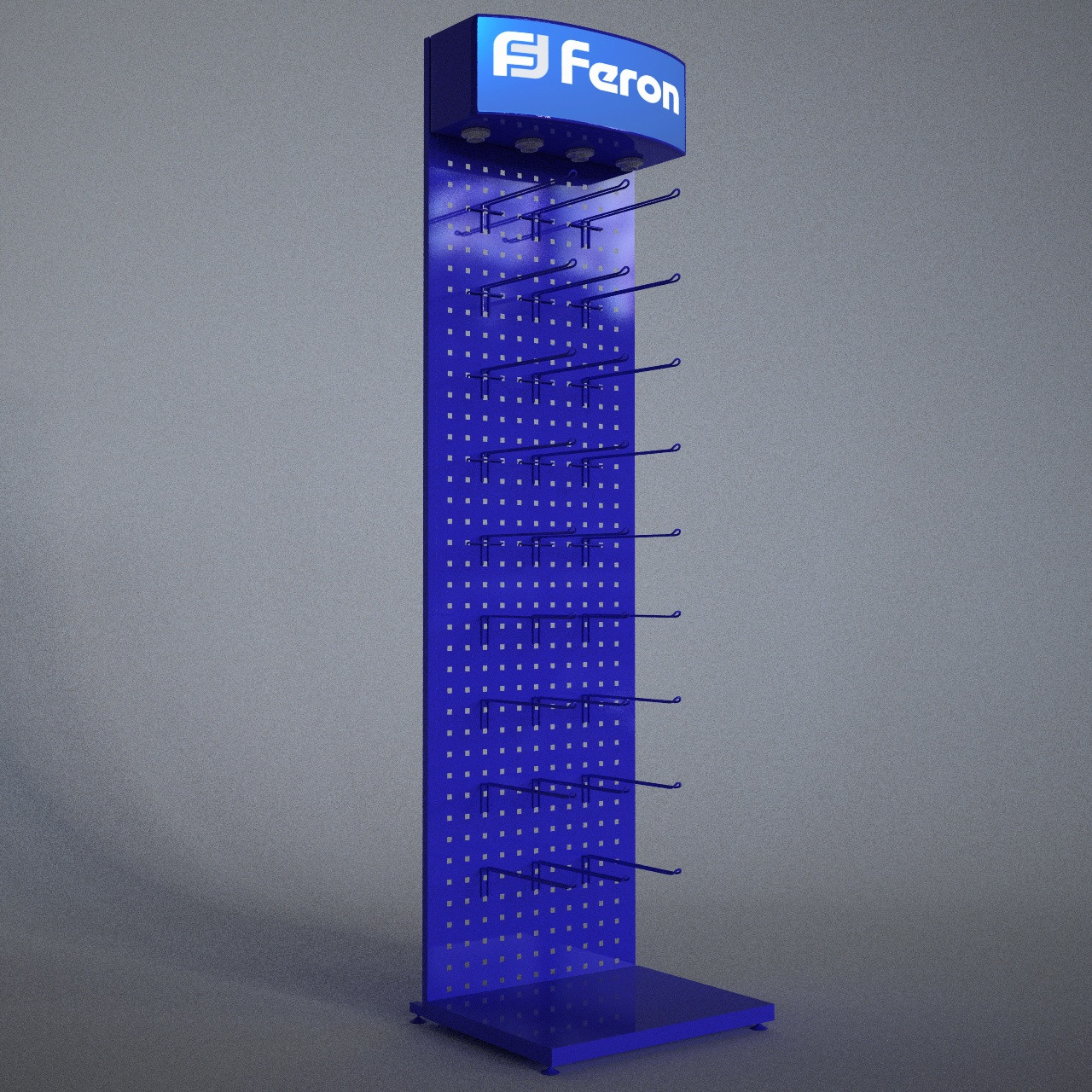 Металева торгова POS-стійка з перфорацією та гачками під брендування | GOLDISPLAY опт B2B, фото 1