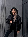 Жіноча стильна демісезонна плащова куртка з капюшоном чорний, фото 3