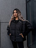 Жіноча стильна демісезонна плащова куртка з капюшоном чорний, фото 2