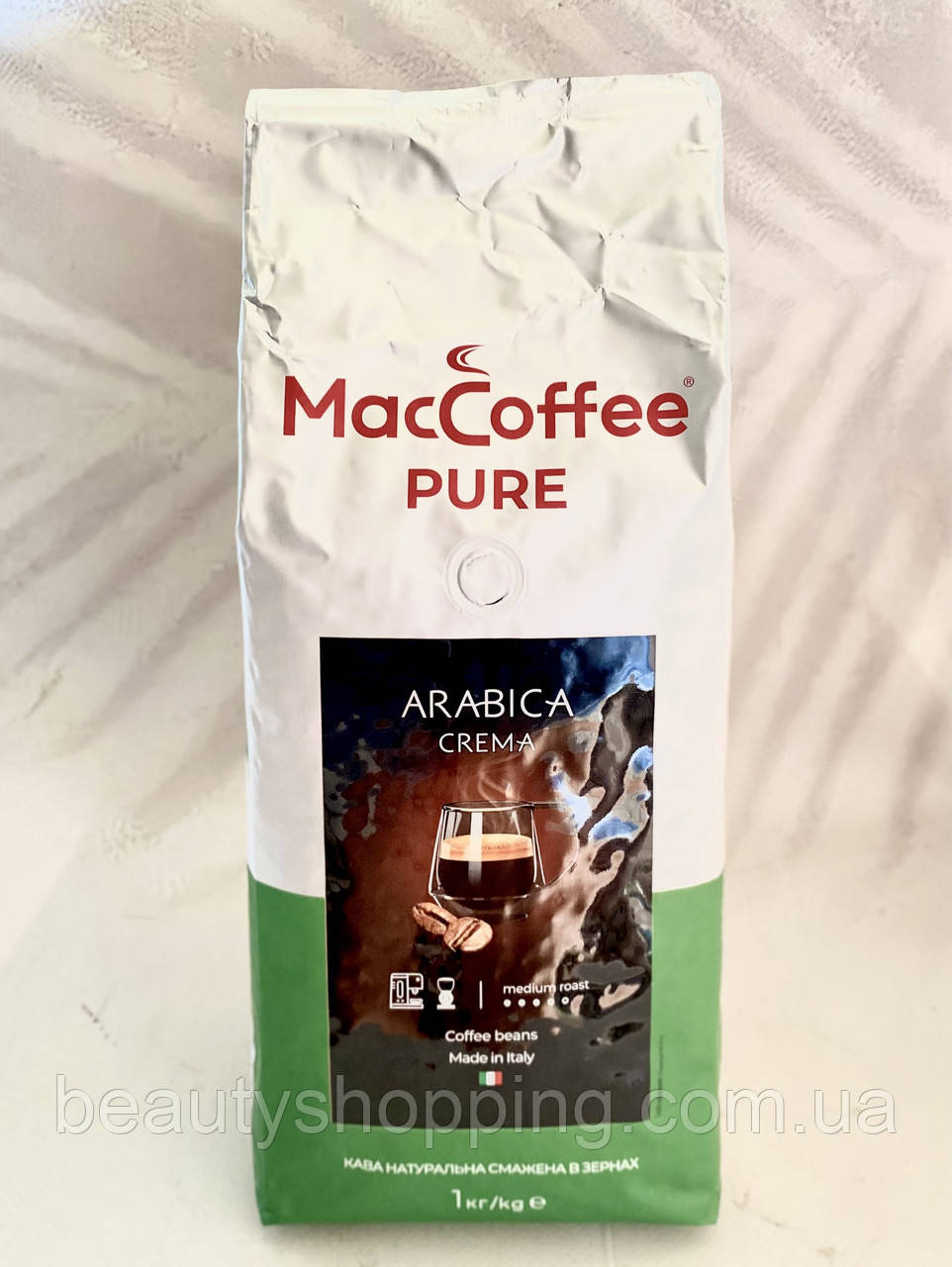 Кава у зернах Maccoffee Crema Arabica medium coffee beans 1 кг