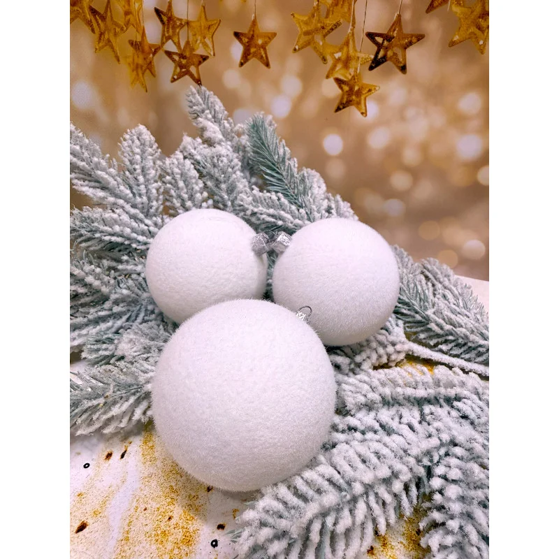 Набір ялинкових куль «Бархат» 100 мм стиль і затишок для вашої ялинки 6 шт Білий
