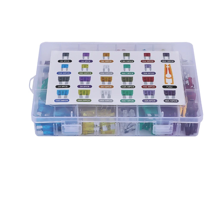 Набір автомобільних запобіжників 300 шт (малий + середній тип, 2A–40A) у коробці