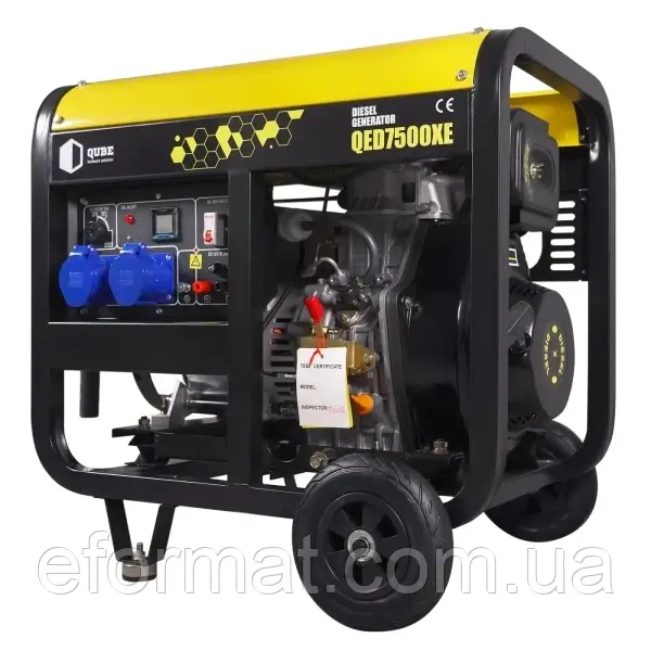 Генератор дизельний Qube QED7500XE 1-phase, 5.0 kW 5.5kW, 230V,12.5L, Ел. Cтарт