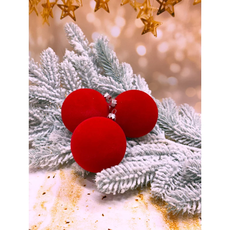 Набір ялинкових куль «Бархат» 80 мм стиль і затишок для вашої ялинки 6 шт Червоний