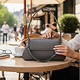 Жіночий клатч сумка через плече графіт маленька сумочка з плечовим ременем з екошкіри, фото 8