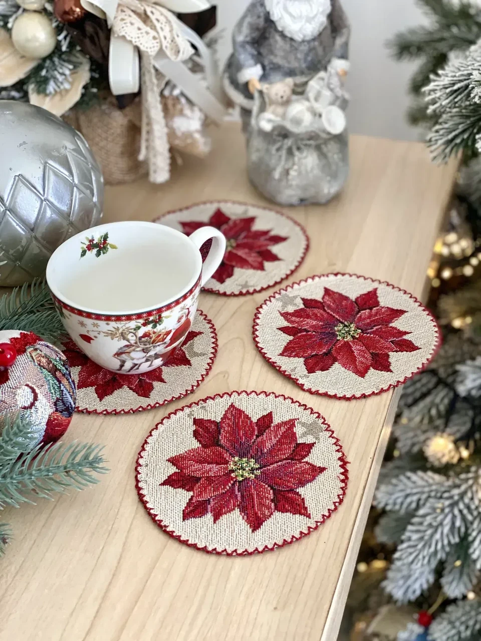 Серветка сервірувальна, гобеленова, Новорічна Ø10 см.RUNNER1375AZ-FN, фото 1