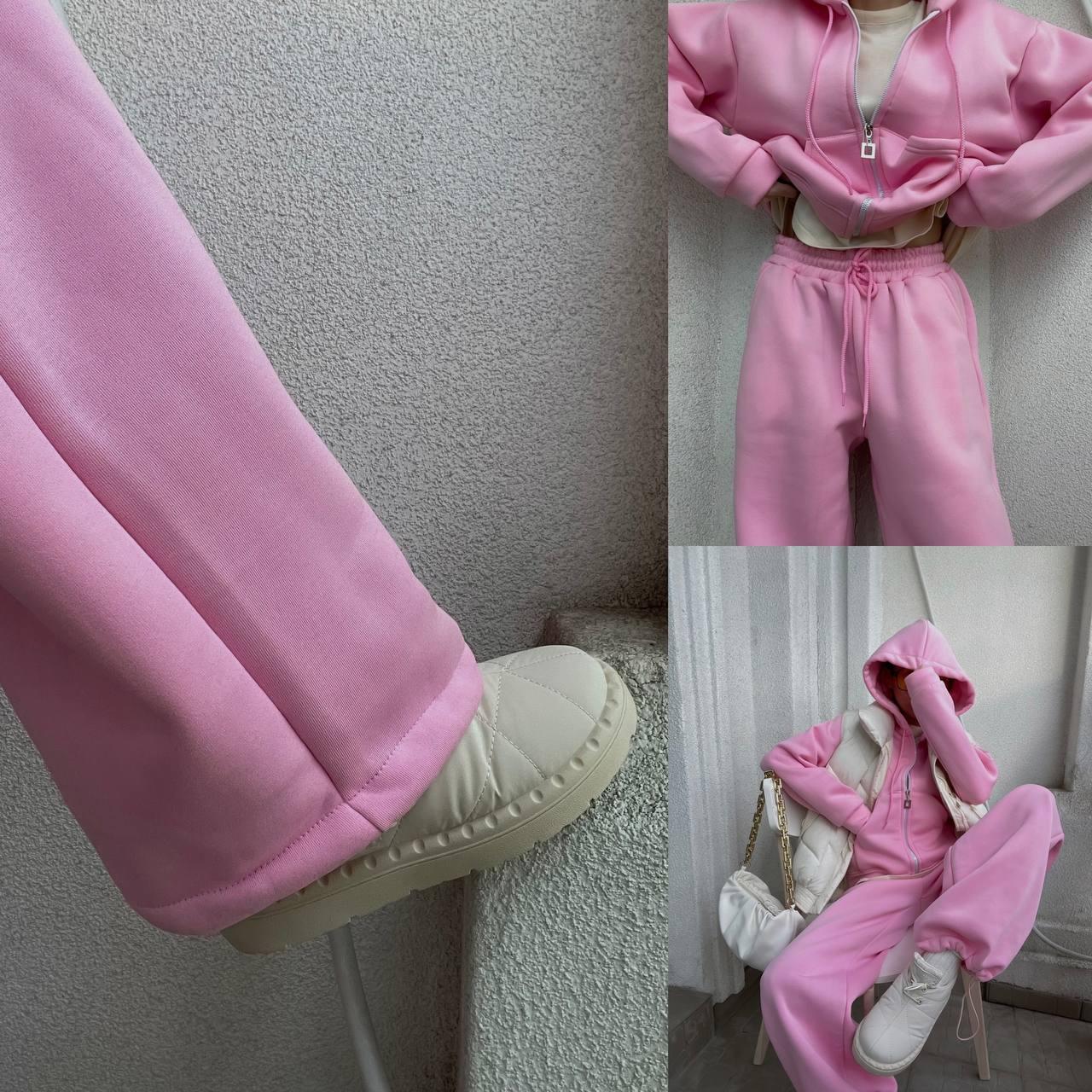 Утеплений костюм оверсайз зіп худі та штани палаццо Модель: 824-1585 Колір барбі, фото 1