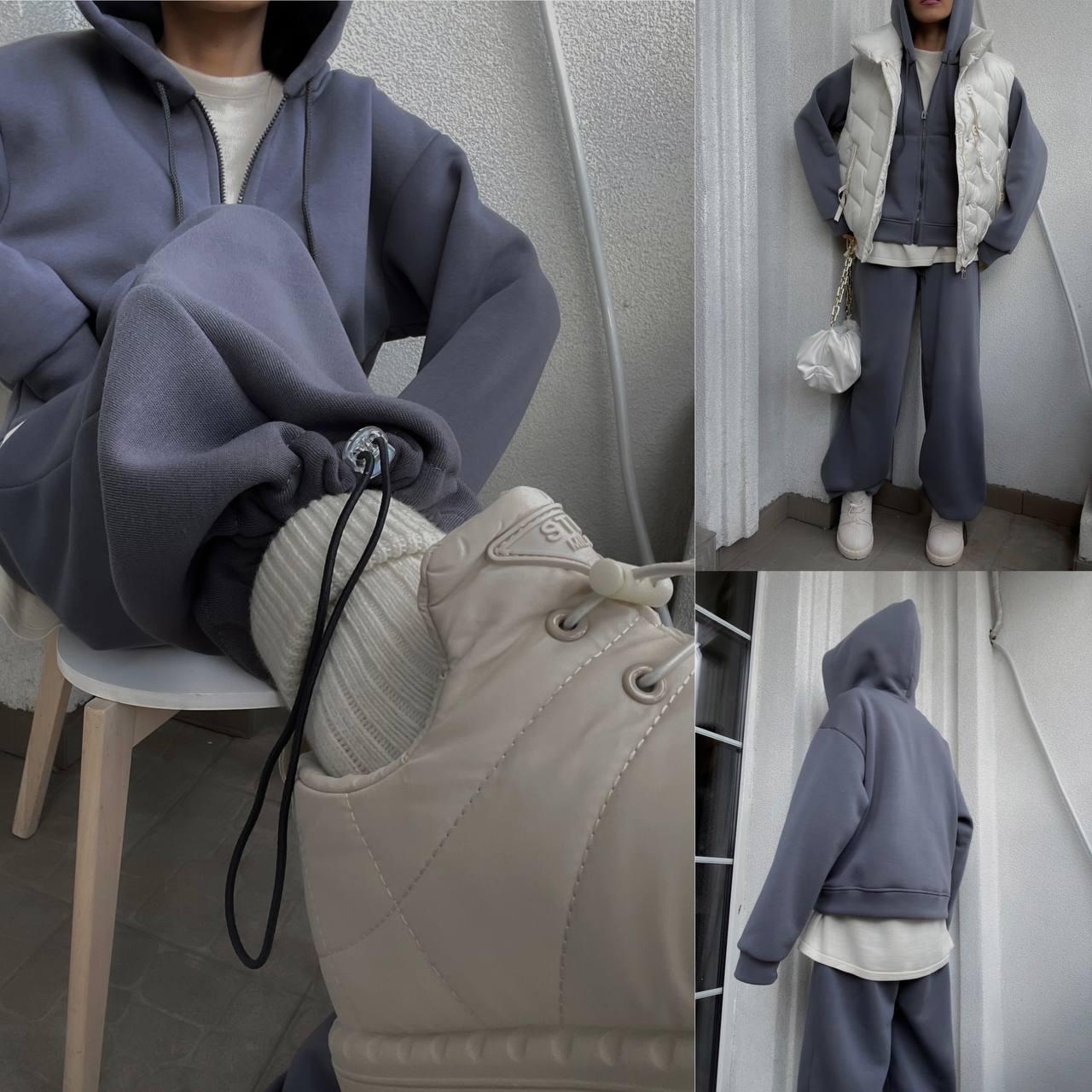 Утеплений костюм оверсайз зіп худі та штани палаццо Модель: 824-1585 Колір Графіт, фото 1