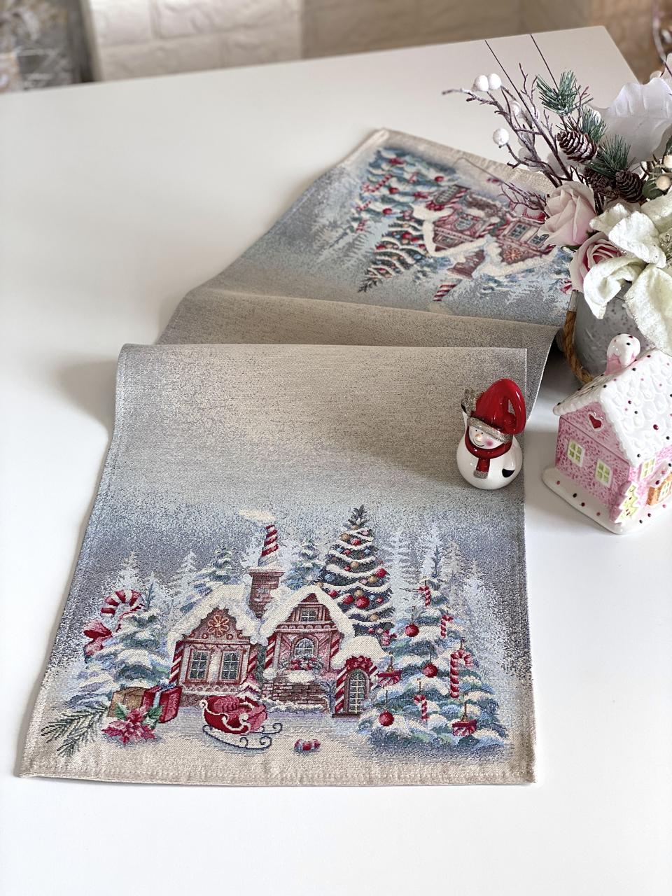 Доріжка раннер на стіл Новорічна  45х140 см., гобелен RUNNER1378, фото 1