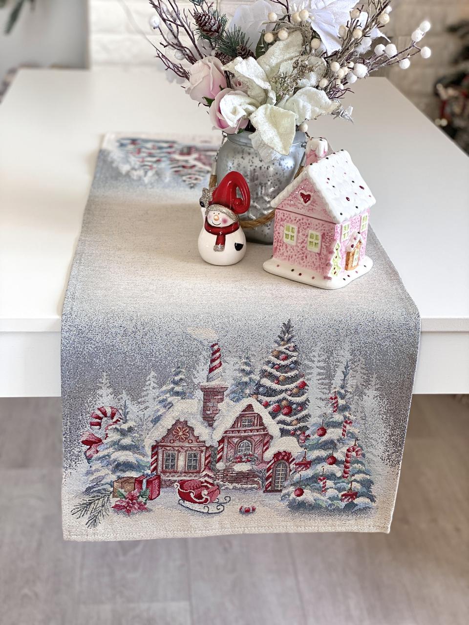 Доріжка раннер на стіл Новорічна  37х100 см., гобелен RUNNER1378, фото 1