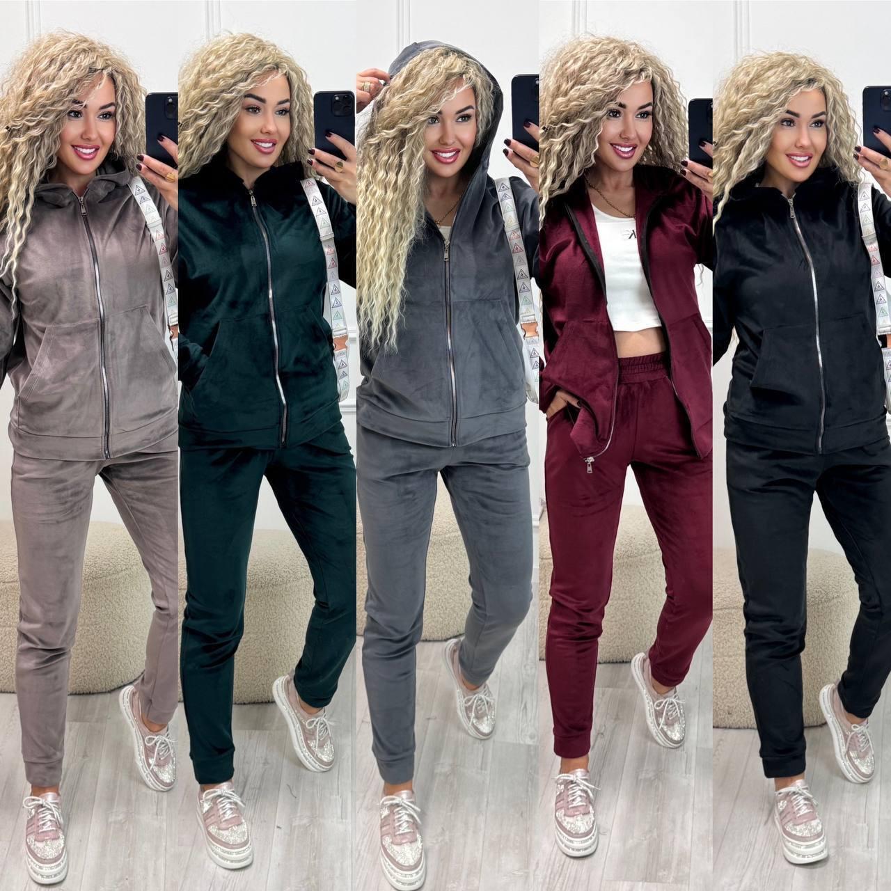 Костюм худі + штани Матеріал: турецький велюр-плюш Мод: 771-986 Кольори: моко, чорний, сірий, бордо, пляшка, світла лаванда, фото 1