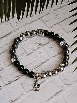 Браслет Дерево життя з оніксу та двох видів гематиту BR036