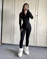 Комбінезон жіночий приталений на флісі для зими з блискавкою на грудях трендовий комбез з утепленням для дівчат